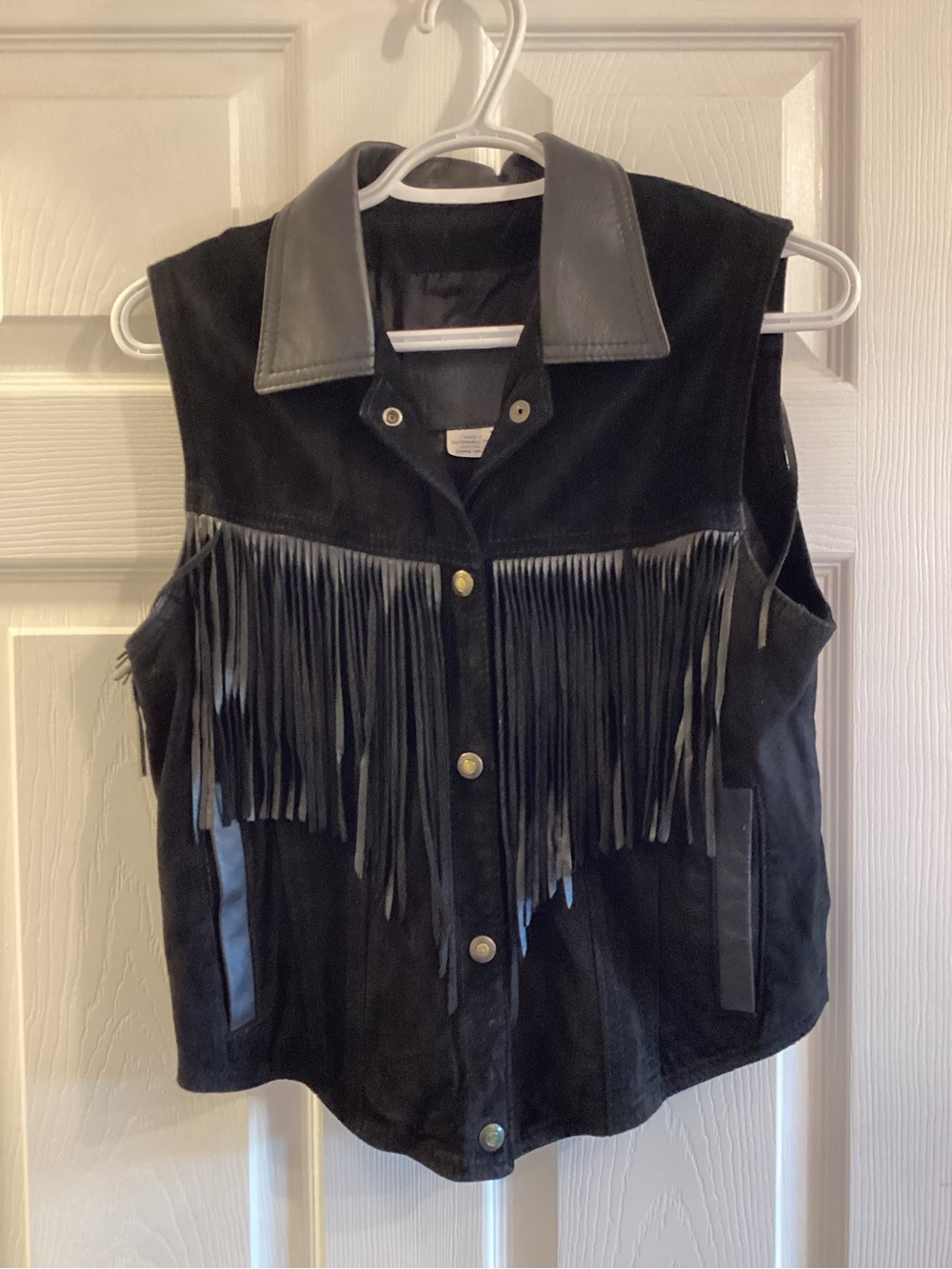 Black Suede Fringe Vest with Leather